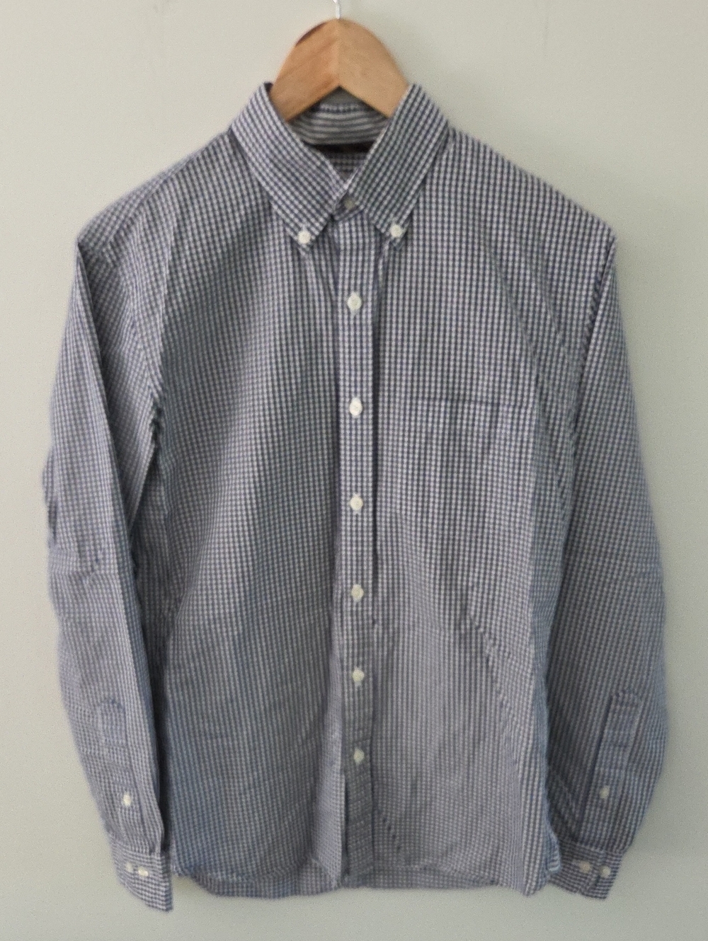 Brooks Brothers Navy and White Micro-Check Button-Down Collared Shirt Like New